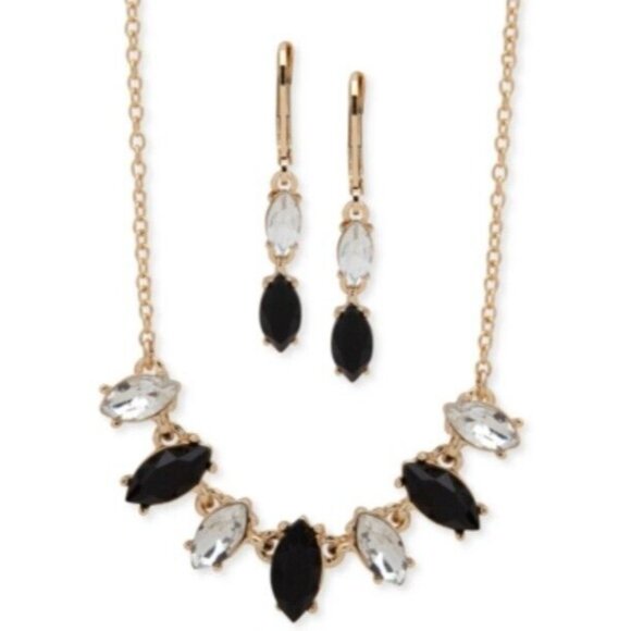 Anne Klein Gold-Tone Navette-Crystal Collar Necklace & Double Drop Earrings Set - Picture 1 of 1